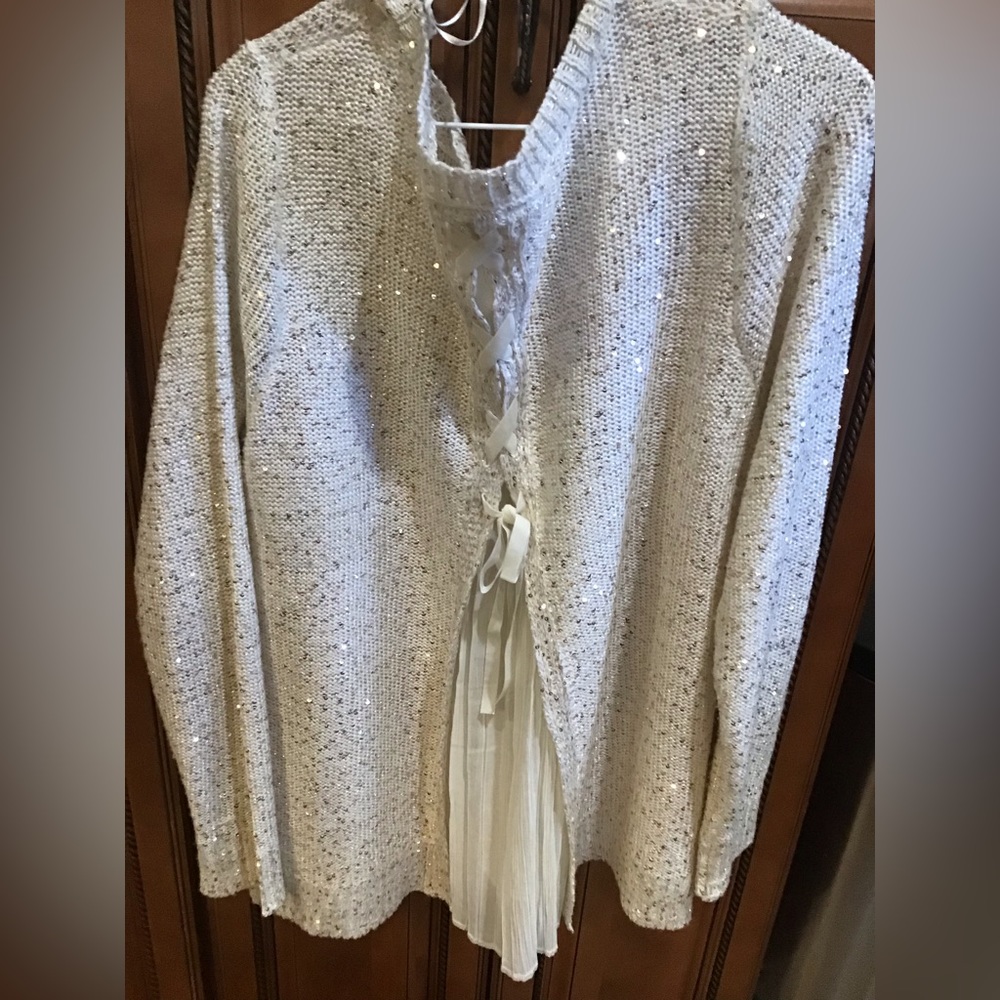 Plus 20 - 2X Time and Tru Womens beautiful top sweater with gold sequence cream